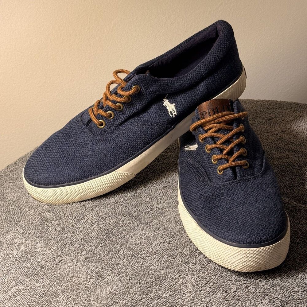 Polo Ralph Lauren Mens Forestmont II Shoes Navy Blue Canvas Twill Upper Size 10D